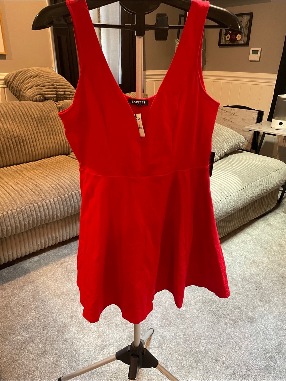 Express Red Sleeveless V-Neck Fit & Flare skort dress